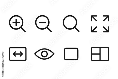 Set of minimalist user interface icons for zoom and navigation functions