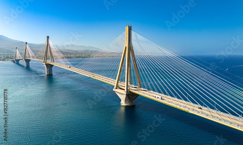 Картината върху платно Rio–Antirrio Bridge over Gulf of Corinth near Patras, Greece