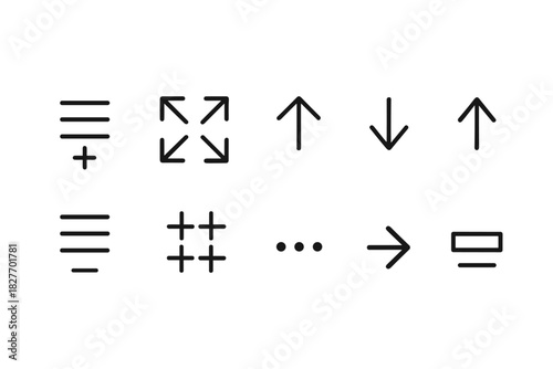 Minimalist ui icon set: arrows, alignment, and menu symbols