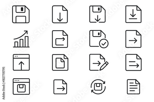 Set of file and data management icons for digital interfaces