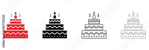 birthday cake icon vector set, happy birthday cake icon symbol vector, silhouette and line art