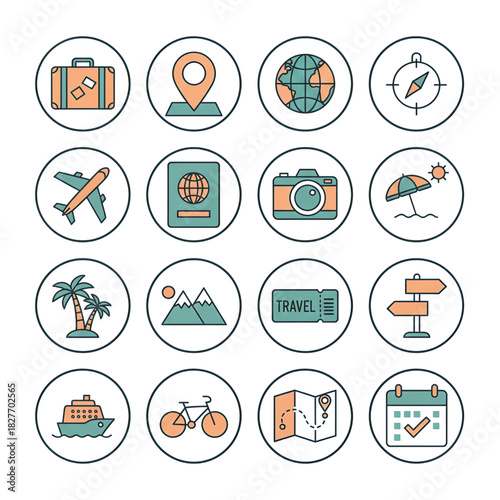 Travel Icons A Collection of Symbols Representing Journeys and Exploration