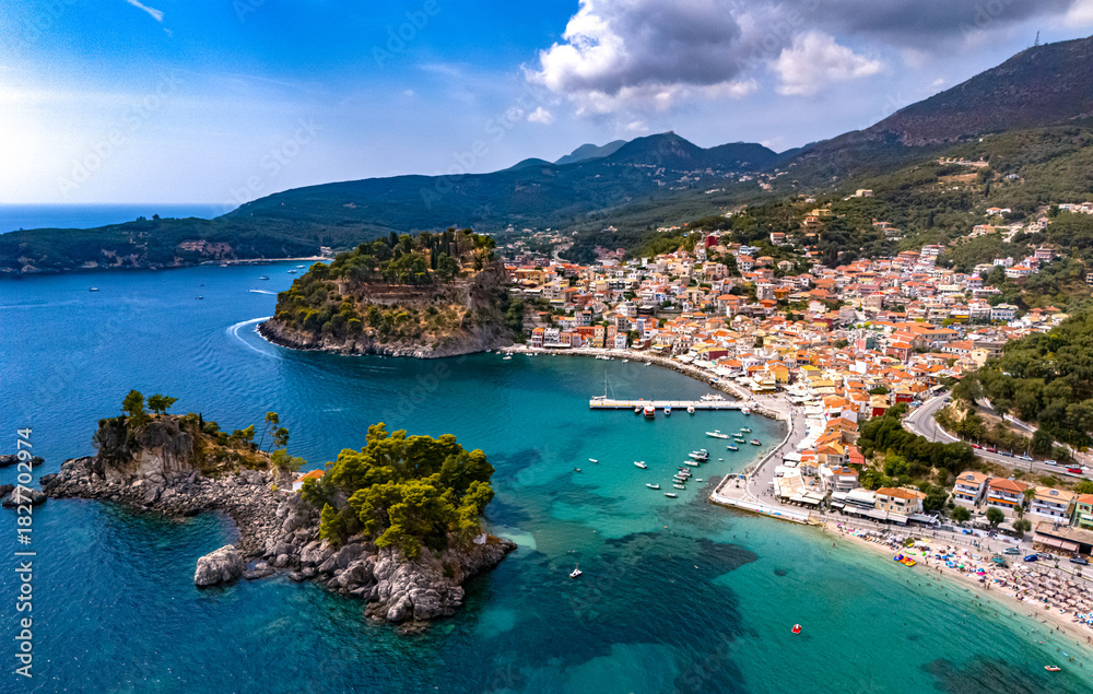 Obraz premium Aerial view of Parga, in the region of Preveza in Epirus, Greece