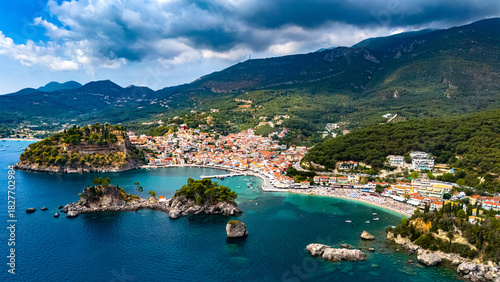 Fototapeta Naklejka Na Ścianę i Meble -  Aerial view of Parga, in the region of Preveza in Epirus, Greece