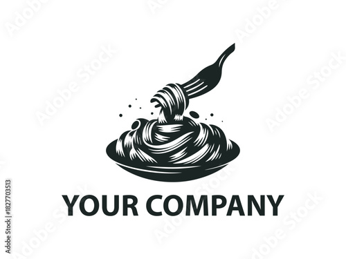 Pasta shape displayed as a simple black vector emblem design. Food icon concept