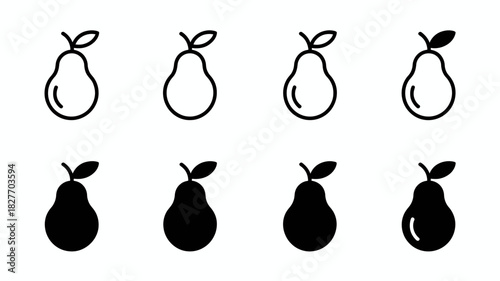 Pear Icon Set Vector | Outline and Solid Pear Symbols Collection