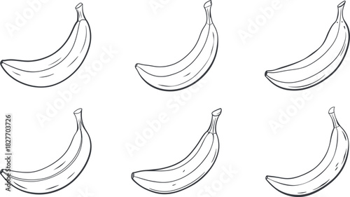 Different poses of banana fruit line art set vector