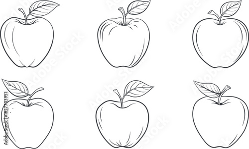 Hand drawn apple fruit outline sketch illustration set vector