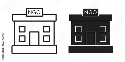 NGO Building icons Concepts. black solid and line stroke designs for web and app use