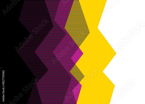 Striped Vector pattern of broken black, purple and yellow shapes from thin lines. Vector background for covers, advertising, packaging