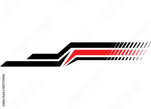 Sport vector red and black pattern for car body, boat, sportswear, toy. Striped racing design element. Decorative stripe with place for text