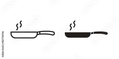 Pan frying icons Concepts. black solid and line stroke designs for web and app use