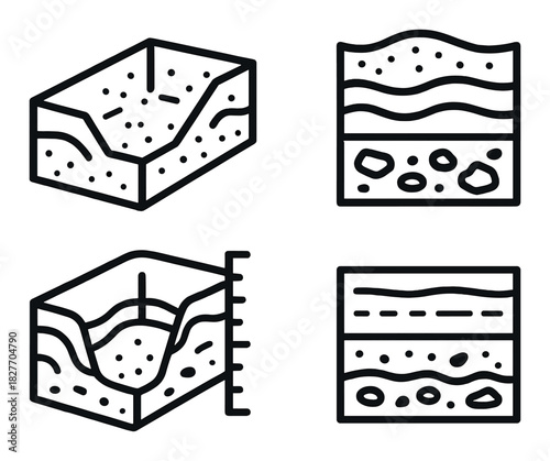 Geology symbols set with rock layers and soil profiles
