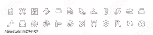 Hand drawn doodle style icons representing electric and fuel car, charging station isolated on white background, vector illustration.