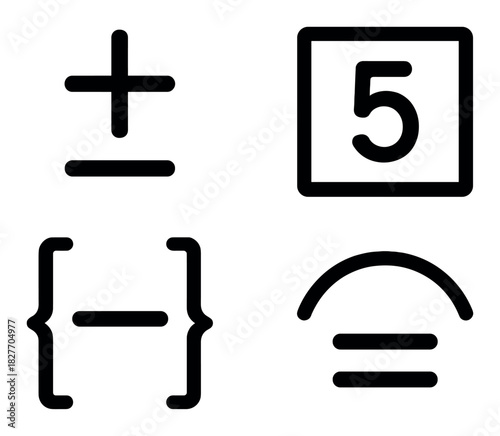 Abstract mathematical symbols design with number five and shapes in grid