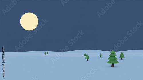 Vector winter landscape with moon and trees