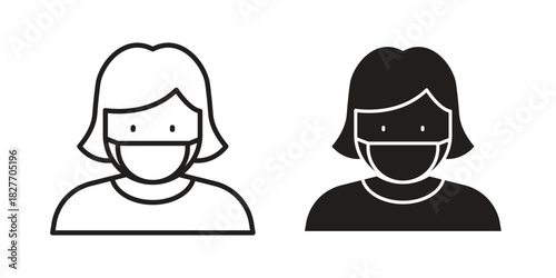 Person in mask icons Concepts. black solid and line stroke designs for web and app use