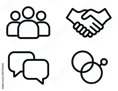 Icons representing teamwork, collaboration, communication, and connection