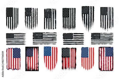 Distressed Grunge American Flag Set