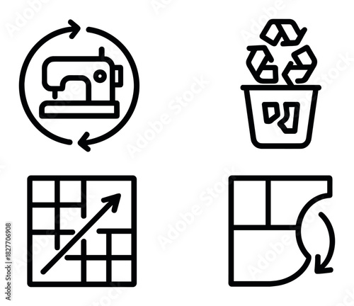 Sustainable fashion icons representing recycling and textile innovation