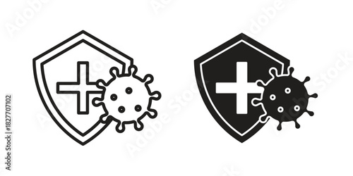 Shield virus icons Concepts. black solid and line stroke designs for web and app use