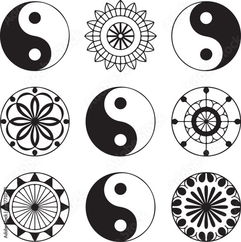 Yin Yang Symbol and Mandala Designs for Balance and Harmony