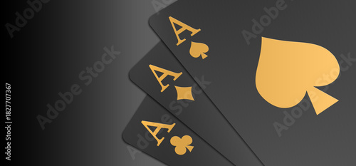 Playing cards, three aces isolated on black background.