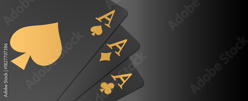 Playing cards, three aces isolated on black background.