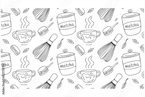 Matcha-themed illustration pattern for beverage branding and food design
