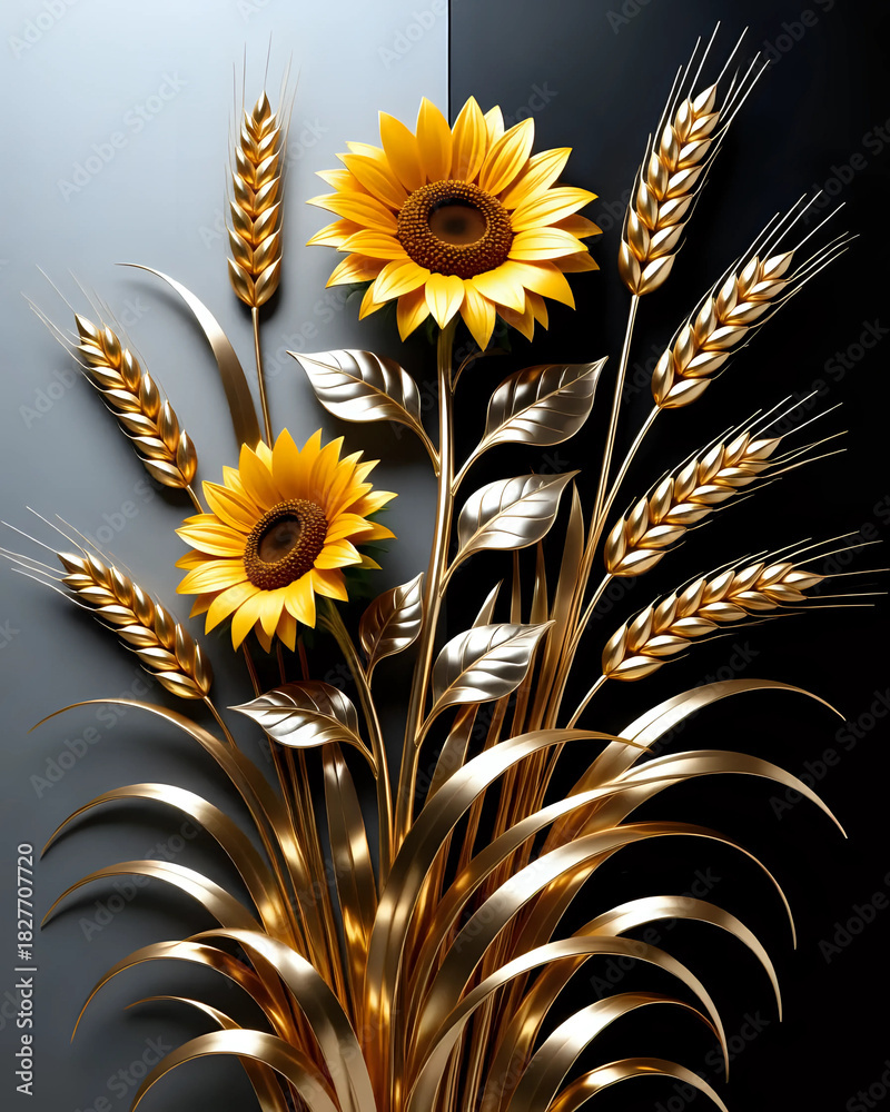 Obraz premium Sunflower on black background