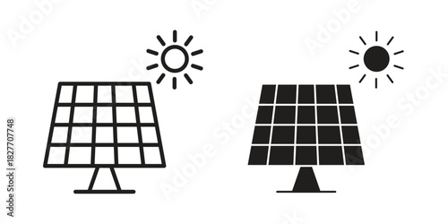 Solar panel icons Concepts. black solid and line stroke designs for web and app use