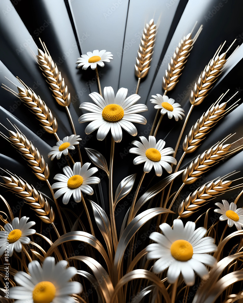 Naklejka premium Daisies on black background