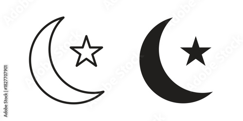 Star and crescent icons Concepts. black solid and line stroke designs for web and app use