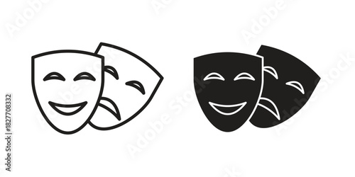 Theater masks icons Concepts. black solid and line stroke designs for web and app use