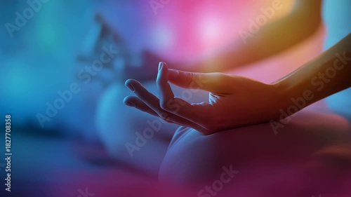 Wallpaper Mural A person sits in a calm meditation pose with relaxed hands and soft colorful light creating a peaceful and focused atmosphere. Torontodigital.ca