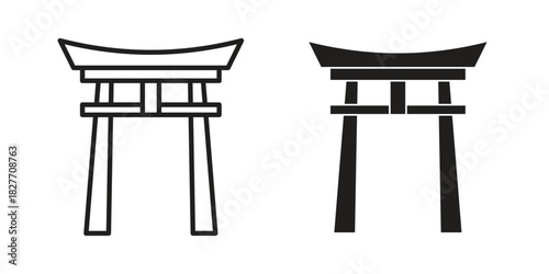 Torii gate icons Concepts. black solid and line stroke designs for web and app use