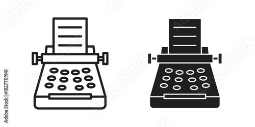 Typewriter icons Concepts. black solid and line stroke designs for web and app use