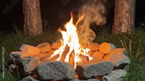 Cozy Campfire in a Stone Fire Ring at Night
