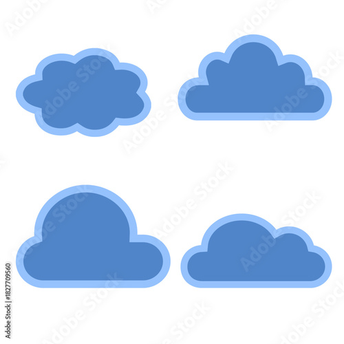 Blue Fluffy Cloud Silhouettes – Minimalist Cute Flat Cartoon Vector Icon Set