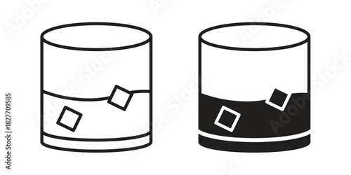 Whiskey Glass icons Concepts. black solid and line stroke designs for web and app use