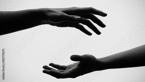 Two silhouetted hands reaching towards each other against a soft gradient background, symbolizing connection