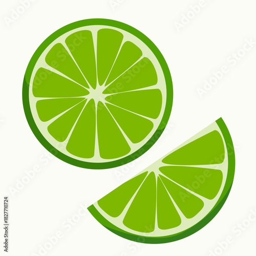 Lime slice and wedge. For menus, cocktail cards, recipe sheets, food blogs, bar branding and summer themed designs.