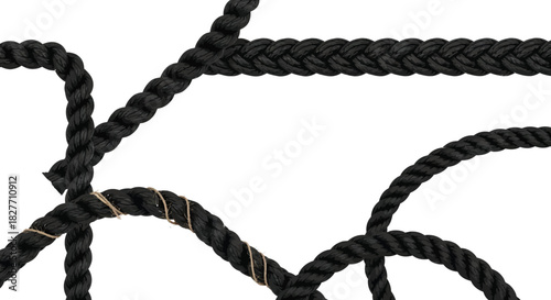 Braided Black Ropes Connected on a Transparent Background Art