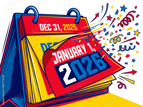 Celebrate the New Year 2026 Festive Flip Calendar Vector Illustration for Graphic Design