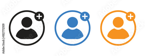 Add User Icon Set in Multiple Colors, Isolated on Transparent Background