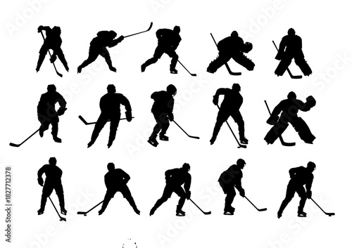 Ice hockey player silhouette set - vector illustration