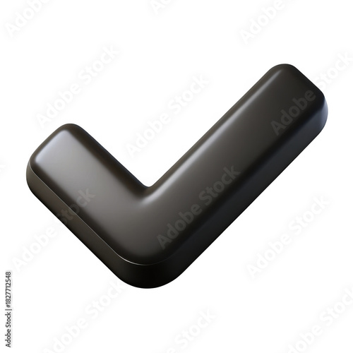 Modern dark gray 3d check mark symbol isolated on black for approval and success