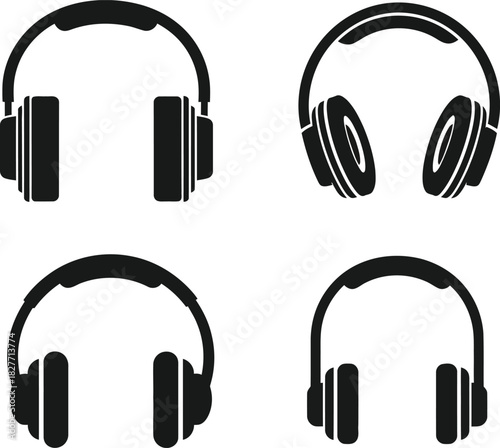 Headphones Set Icons Audio Equipment in Transparent Background