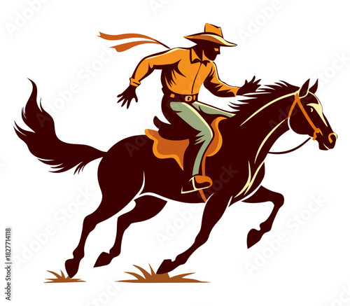 Energetic Cowboy Riding Fast on Horseback with Dust and Action-Packed Vibes