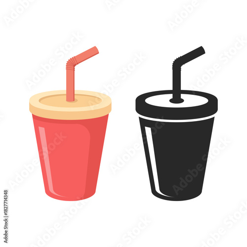 Drink with straw icon in flat style. Soda vector illustration on isolated background. Cocktail sign business concept.